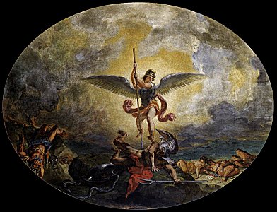 Micheal Defeats Satan, by Eug&eacute;ne Delacroix [1854-61] (Public Domain Image)