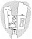 FIG. 10—Knossos. Plan of Tomb of Double Axes, showing position in which relics were found.<br> (<i>From</i> ''<i>Arch&aelig;olagia</i>,'' <i>by kind permission of the Society of Antiquaries and Sir Arthur Evans</i>.)