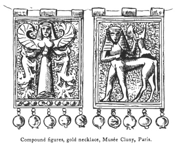 Compound figures, gold necklace, Mus&eacute;e Cluny, Paris.