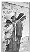 YOSEMITE MOTHER AND PAPOOSE.<BR>
The baby basket is carried on the back, like all burdens, and supported by a band across the forehead.