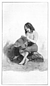 YOSEMITE MAIDEN IN NATIVE DRESS.<BR>
This buckskin costume has now been replaced by the unpicturesque calico of civilization.