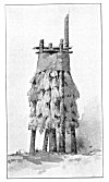 CHUCK'-AH.<BR>
Storehouse for nuts and acorns, thatched with pine branches, points downward, to keep out mice and squirrels.