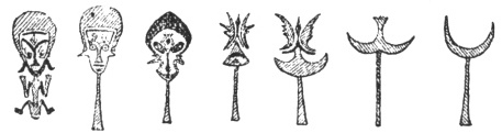 FIG. 48. POLYNESIAN CARVINGS. (FLAMMARION. Etoiles et curiosit&eacute;s du ciel, p. 445.)