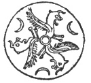 FIG. 90. LUNAR TRISKELION. (Revue arch&eacute;ologique, vol. xvii., 1874, pl. iv., No. 56.)