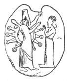 FIG. 124. MESOPOTAMIAN AUREOLA. (MENANT. Pierres grav&eacute;es, vol. ii., fig. 45.)